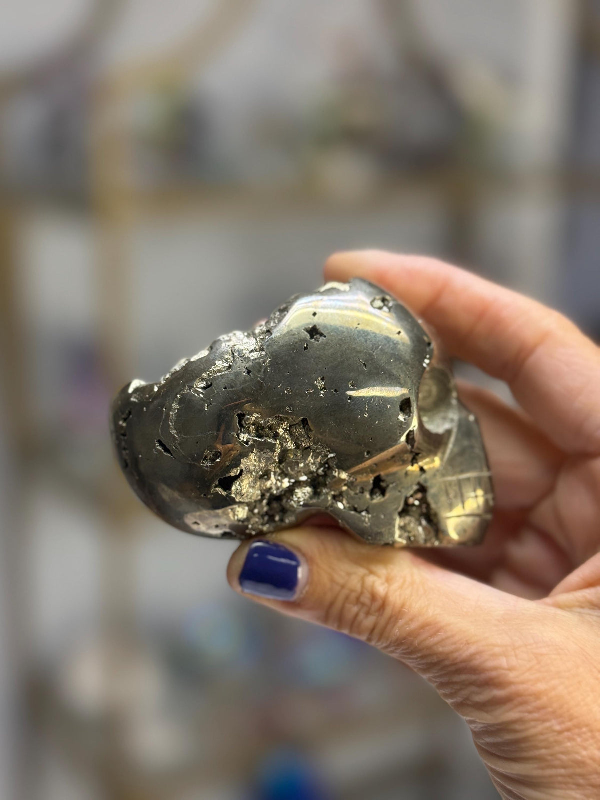 Pyrite Skull Carving: Crystal Skull for Abundance, Protection, Grounding, Witchy Altar Decor