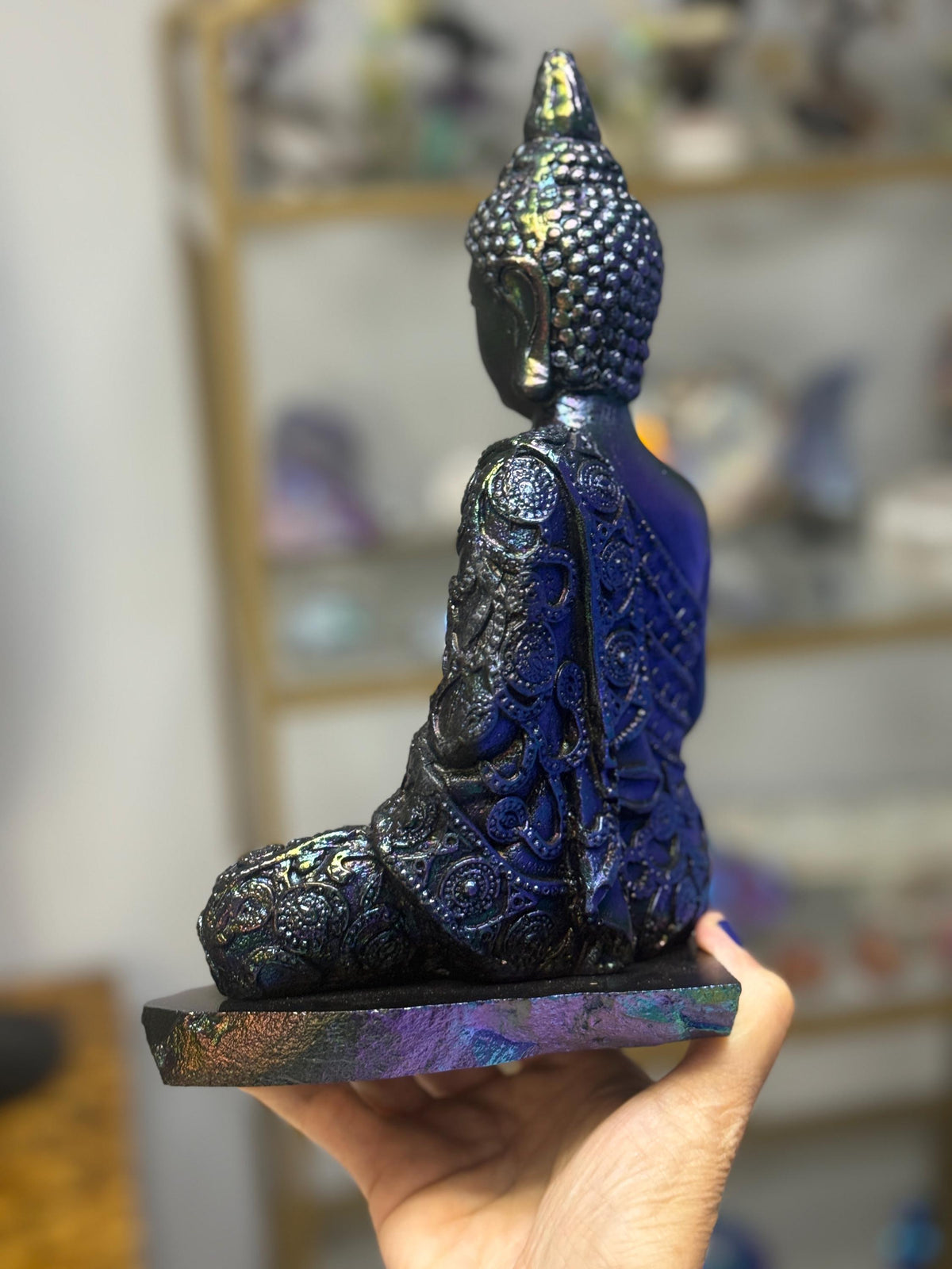 Aura Shungite Buddha Statue – EMF Protection, Luxury Crystal Decor