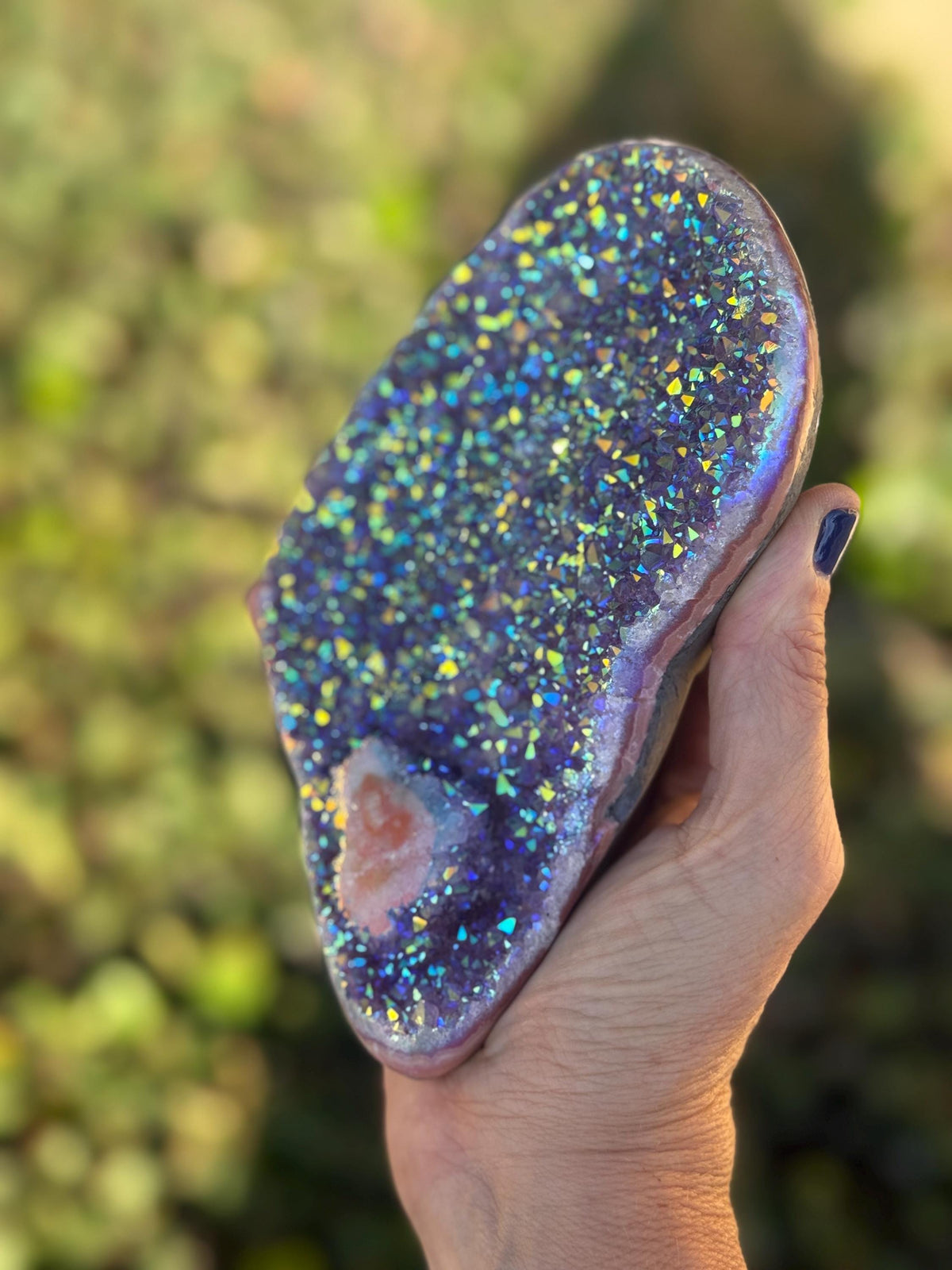 Aura Amethyst Stalactite on Stand | Rainbow Amethyst Druzy | Amethyst Stalactite Slice | Aura Crystal Decor | Statement Crystal