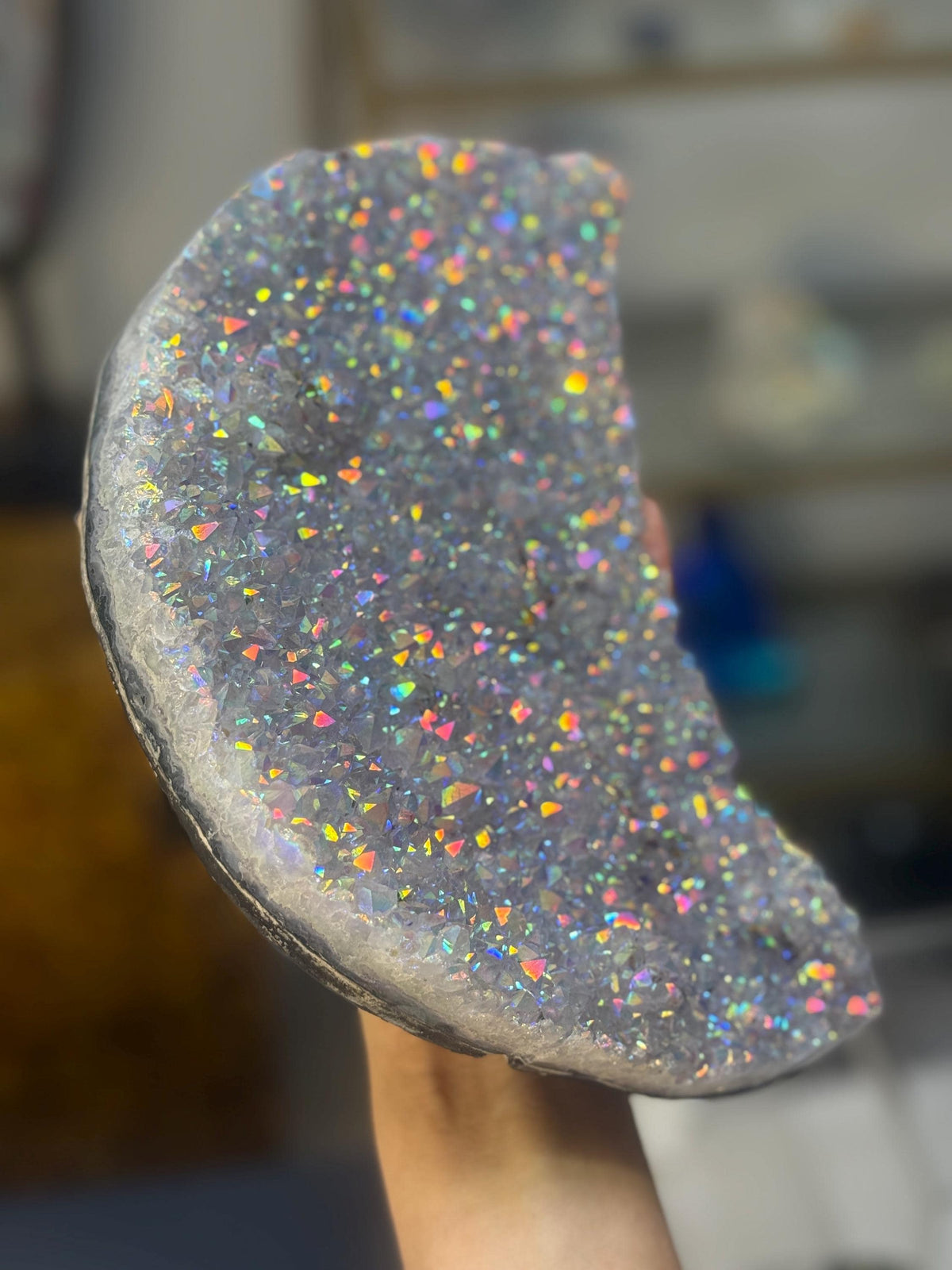 Angel Aura Amethyst Crescent Moon, Aura Moon on Stand, Aura Crystals, Crystal Home Decor
