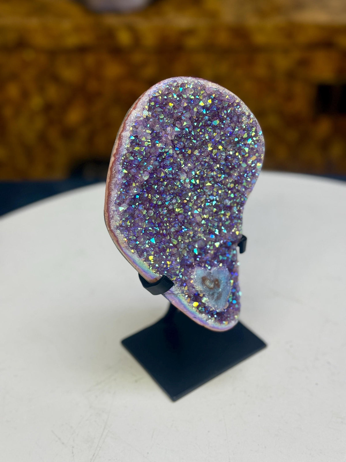 Aura Amethyst Stalactite on Stand | Rainbow Amethyst Druzy | Amethyst Stalactite Slice | Aura Crystal Decor | Statement Crystal