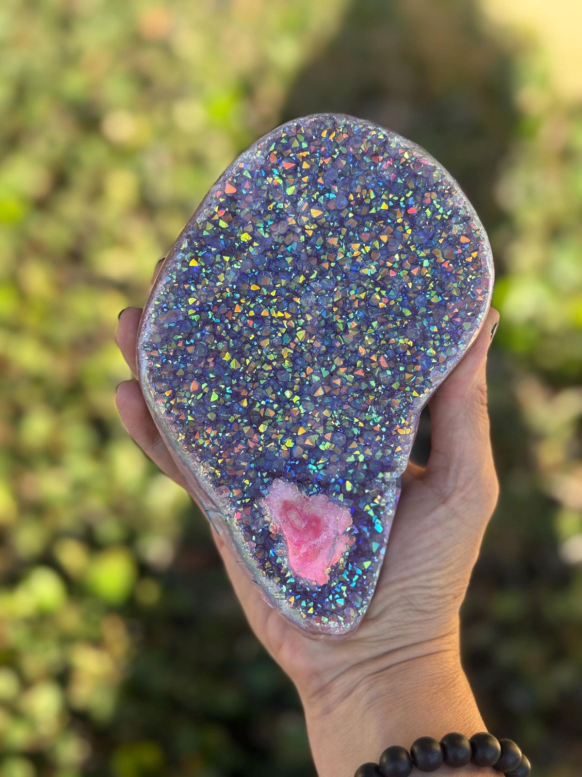 Aura Amethyst Stalactite on Stand | Rainbow Amethyst Druzy | Amethyst Stalactite Slice | Aura Crystal Decor | Statement Crystal