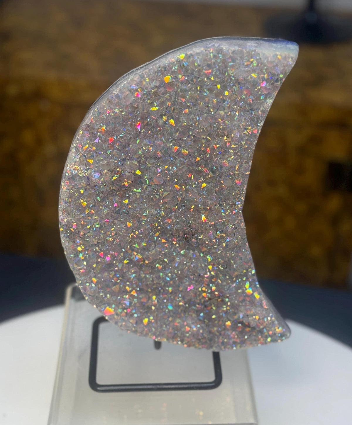 Angel Aura Amethyst Crescent Moon, Aura Moon on Stand, Aura Crystals, Crystal Home Decor