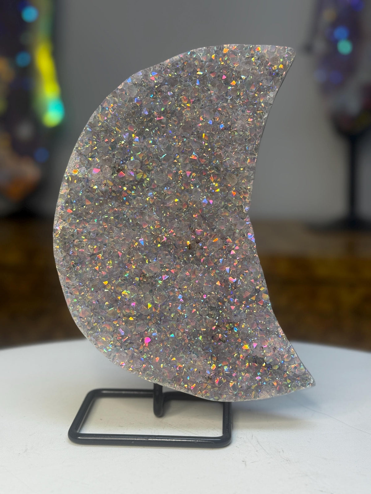 Angel Aura Amethyst Crescent Moon, Aura Moon on Stand, Aura Crystals, Crystal Home Decor