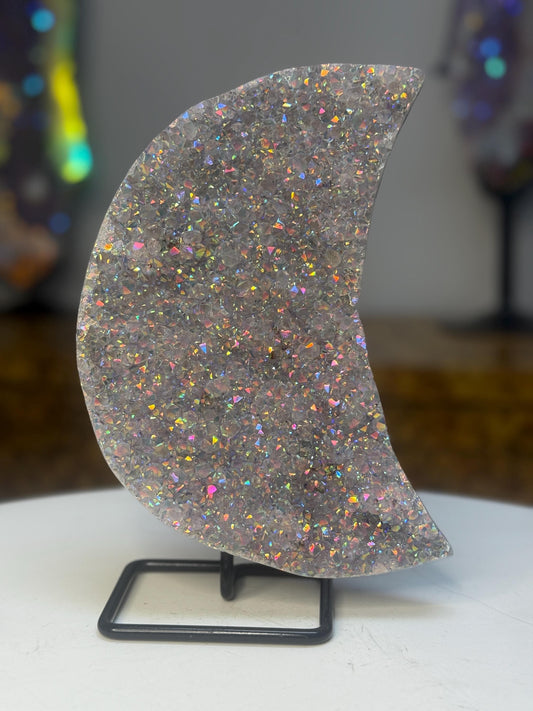 Angel Aura Amethyst Crescent Moon, Aura Moon on Stand, Aura Crystals, Crystal Home Decor