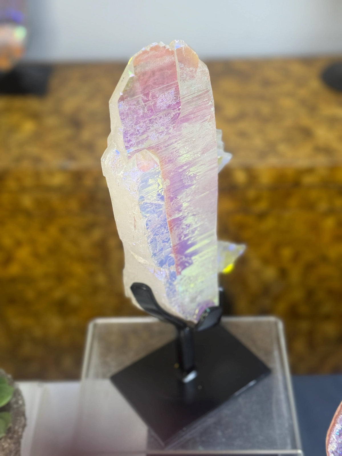 Aura Quartz Shard on Stand, Iridescent Angel Aura Quartz Crystal, Rainbow Quartz Sculpture, Luxury Crystal Decor, Statement Crystal