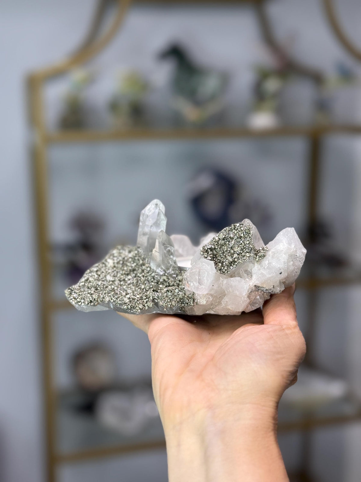 Quartz & Pyrite Crystal Candle Holder, Clear Quartz Cluster, Crystal Home Decor, Luxury Candle Holder, One of a Kind Crystal Art