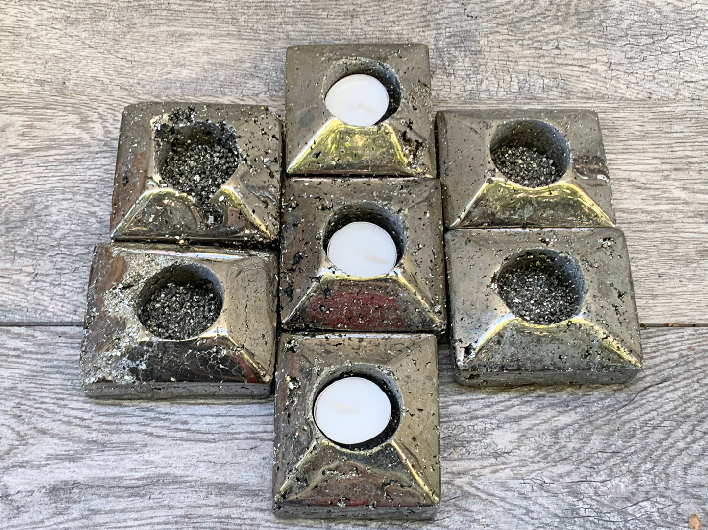 Pyrite Tea Light Holder, Raw Pyrite Candleholder, Square Candleholder, Pyrite Carving, Home Accessories, Home Decor, Amethyst, Reiki, Chakra