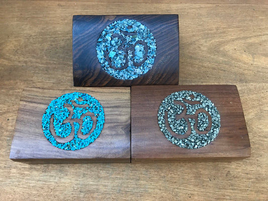 Om Keepsake Wooden Box, Pyrite Om, Turquoise. Aqua Aura, Home Decor, Metaphysical, Home Accessories, Reiki, Om Box, Feng Shui, Crystals