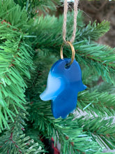 Agate Hamsa, Agate Ornament, Christmas Ornaments, Christmas Tree, Holiday Decor, Gemstone Ornaments, Blue Hamsa