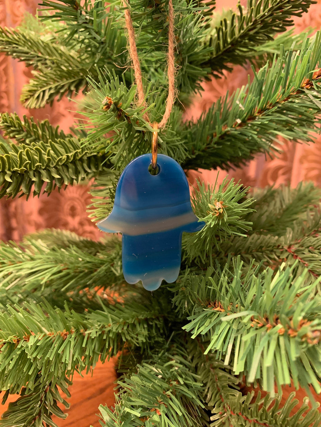 Agate Hamsa, Agate Ornament,  Agate Hamsa Pendant, Christmas Ornaments, Christmas Tree, Holiday Decor, Gemstone Ornaments,