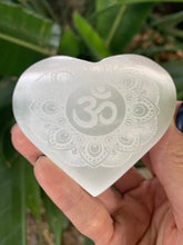 Om Selenite Heart, Etched Selenite Om Mandala, Sacred Geometry, Sacred Space, Altar, Metaphysical, Energy Clearing