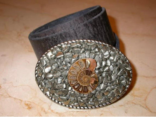 Ammonite Belt Buckle, Fossil Belt Buckle, Pyrite Belt Buckle, Crystal Belt Buckle, Gemstone Belt Buckles, Leather Snap Belts