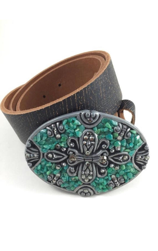 Apatite Belt Buckle Hematite Buckle, One of a Kind, Swarovski Crystal Belt, Gemstone Belts, Leather Belts, Snap Belts, Accessories, Crystals