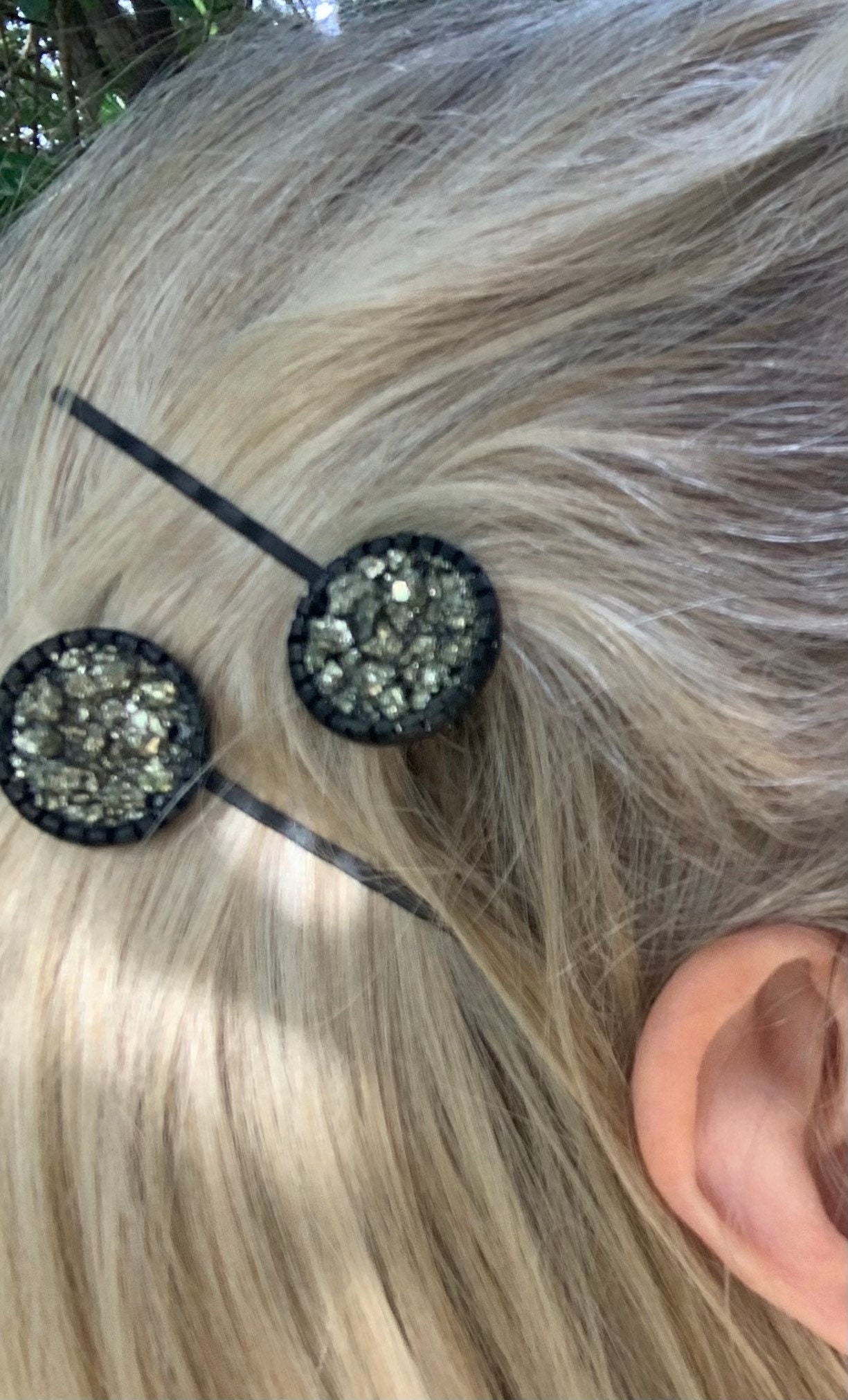 Pyrite Hair Accessories, Pyrite Bobby Pins, Pyrite Hair Pins, Crystal Bobby Pins, Hair Jewelry