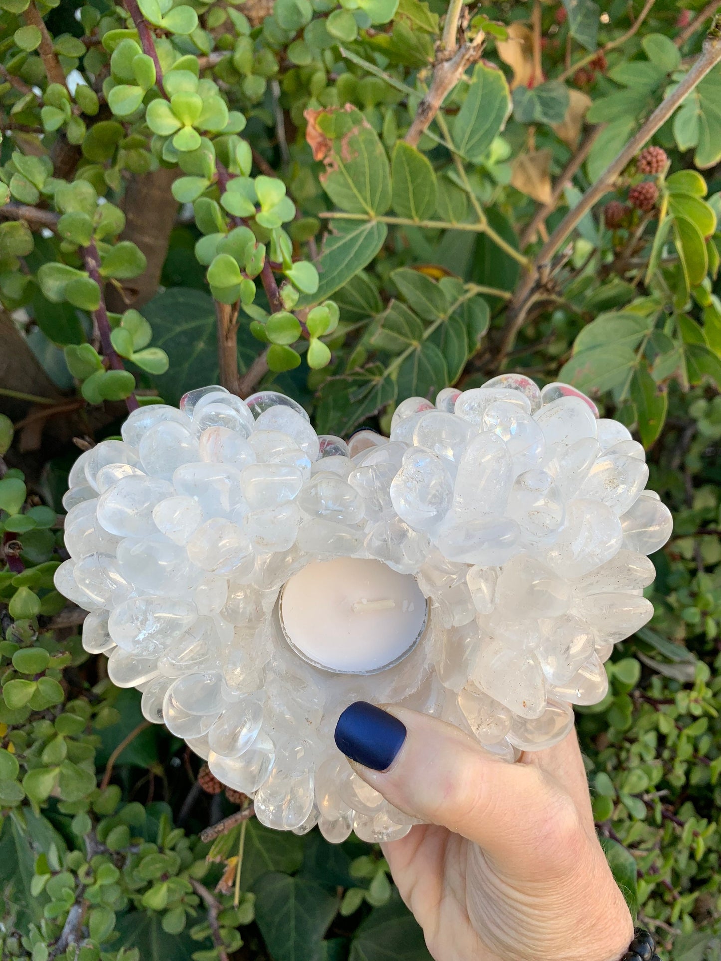 Quartz Crystal Heart Candle Holder, Crystal Hearts Gemstone Candles, Votive Holder, Home Accessories, Home Decor, Crystsl Shop