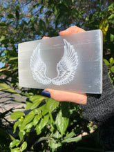 Large Angel Wings Selenite Charging Plate, Etched Selenite Angel Wings, Selenite Rectangle Selenite, Sacred Symbols, Energy Clearing