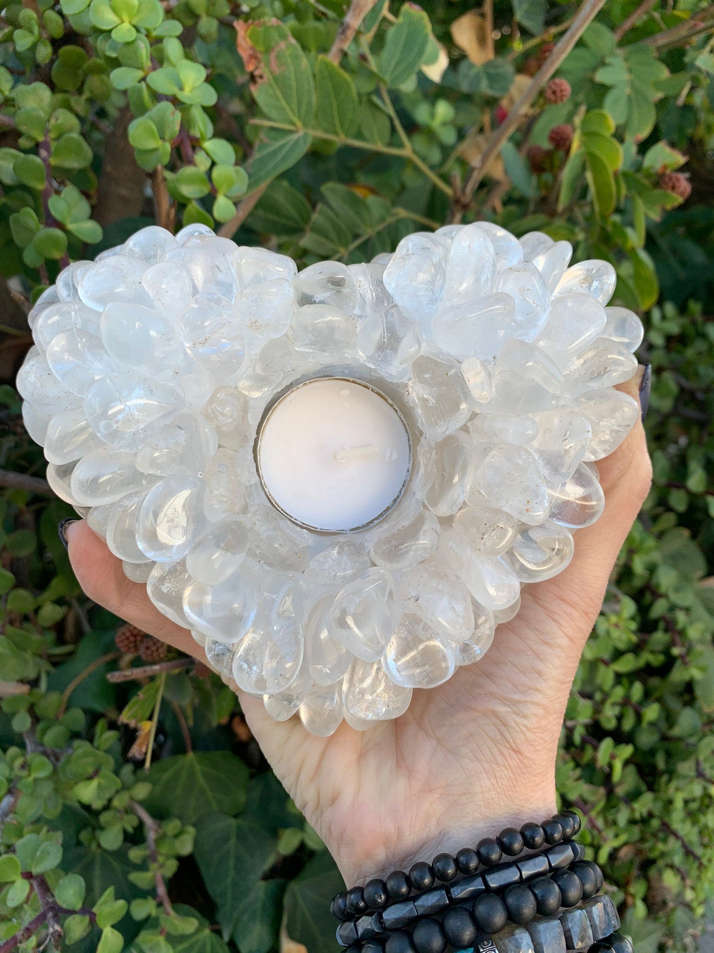 Quartz Crystal Heart Candle Holder, Crystal Hearts Gemstone Candles, Votive Holder, Home Accessories, Home Decor, Crystsl Shop