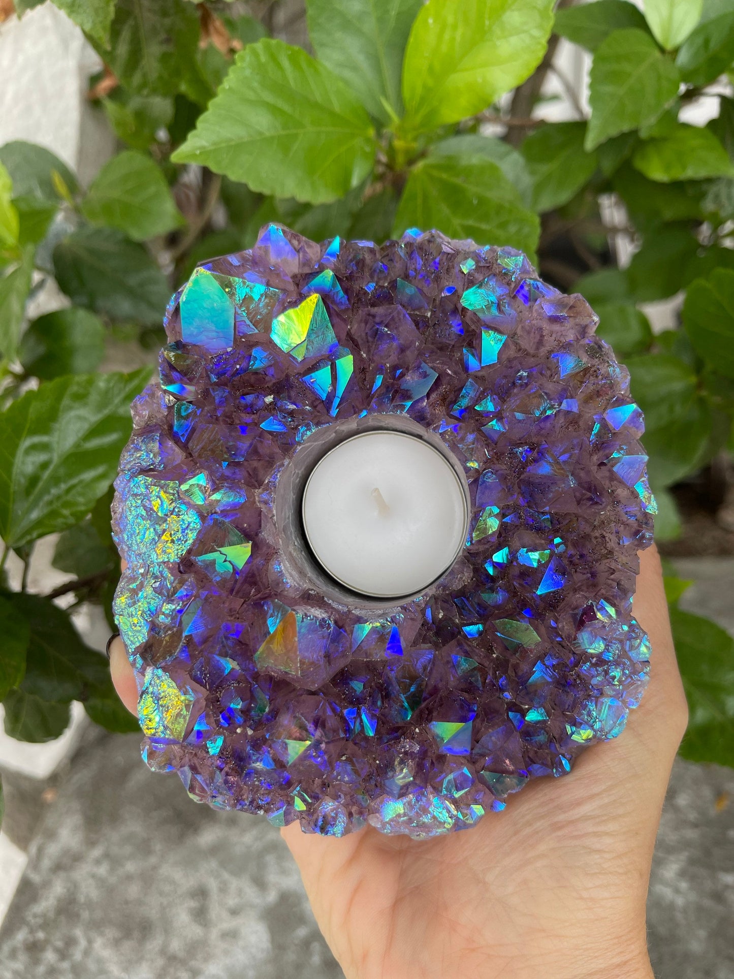 Angel Aura Amethyst Candle holder, Aura Amethyst Cluster, Home Accessories, Home Decor, Air Planter,Amethyst, Aura Crystals, Aura Quartz