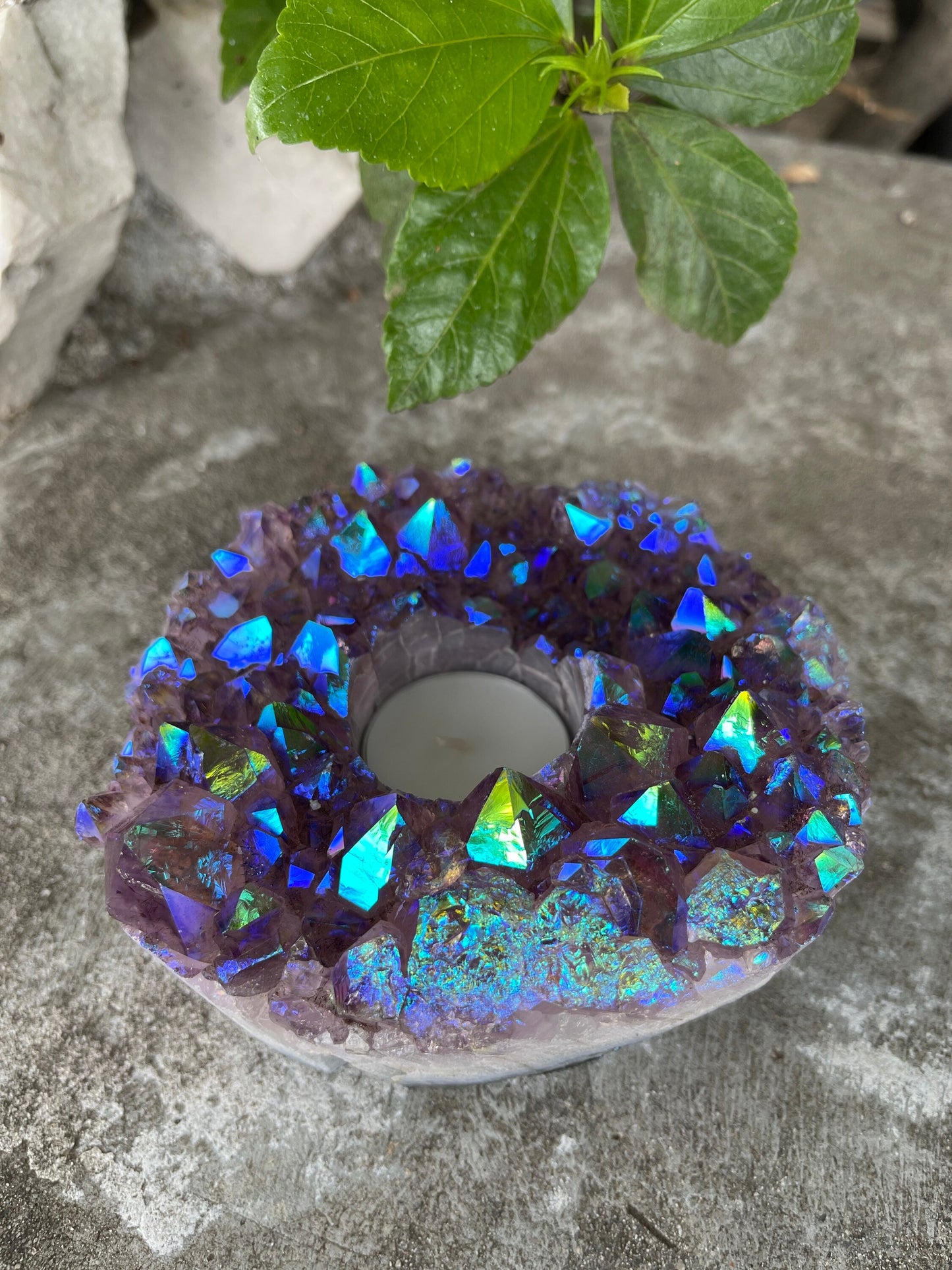 Angel Aura Amethyst Candle holder, Aura Amethyst Cluster, Home Accessories, Home Decor, Air Planter,Amethyst, Aura Crystals, Aura Quartz