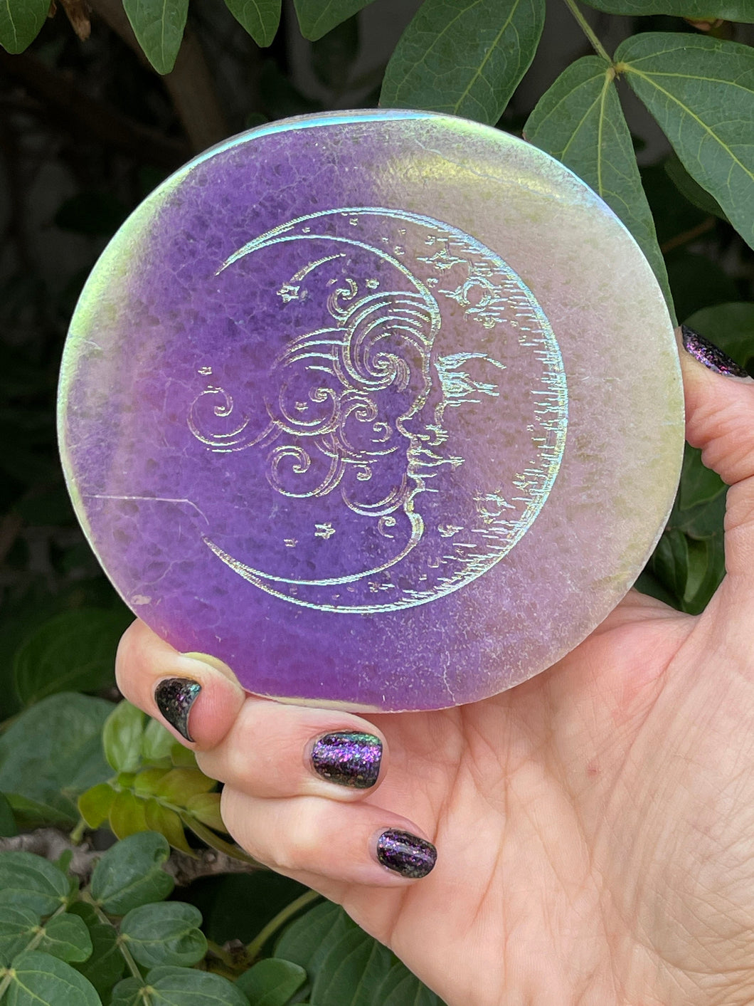 Angel Aura Moon Selenite Charging Plate, Etched Selenite Moon Design, Selenite Disc, Sacred Space, Astrology, Crescent Moon, Energy Clearing