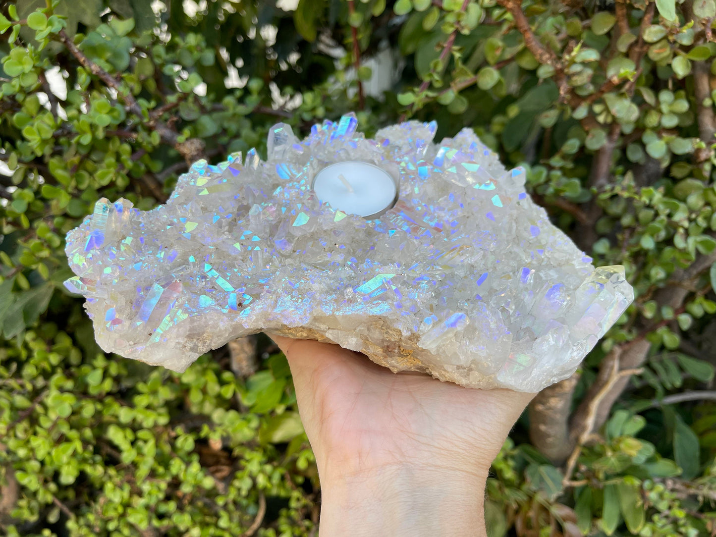 Angel Aura Candle Holder, Aura Quartz Cluster, Quartz Plate,Home Accessories, Home Decor, Quartz, Reiki, Chakra, Meditation, Altar