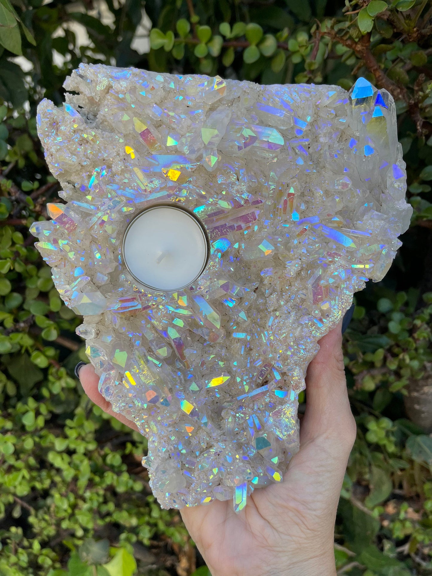 Angel Aura Candle Holder, Aura Quartz Cluster, Quartz Plate,Home Accessories, Home Decor, Quartz, Reiki, Chakra, Meditation, Altar