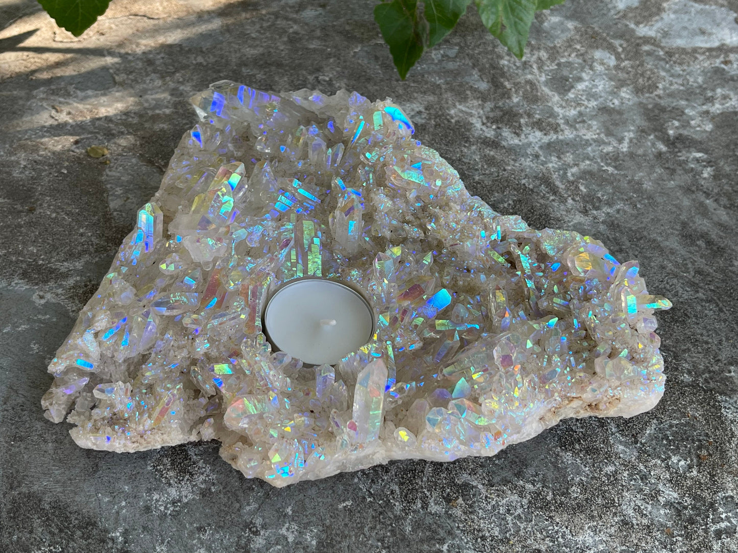 Angel Aura Candle Holder, Aura Quartz Cluster, Quartz Plate,Home Accessories, Home Decor, Quartz, Reiki, Chakra, Meditation, Altar