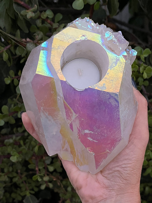 Angel Aura Candle Holder, Aura Quartz Cluster, Home Accessories, Home Decor, Quartz, Reiki, Air Planter, Crystal Art