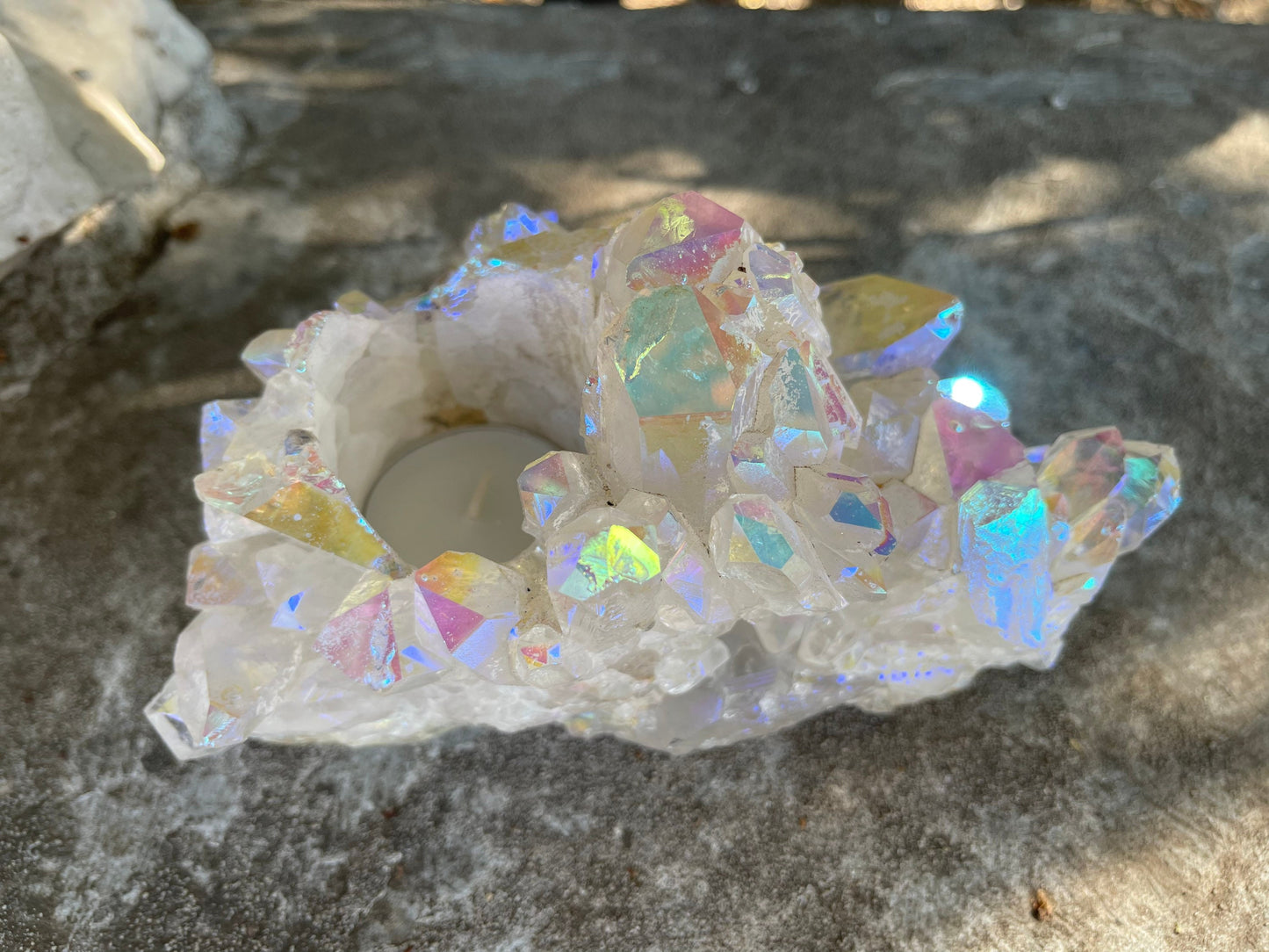 Angel Aura Candle Holder, Aura Quartz Cluster, Home Accessories, Home Decor, Quartz, Reiki, Chakra, Meditation, Altar