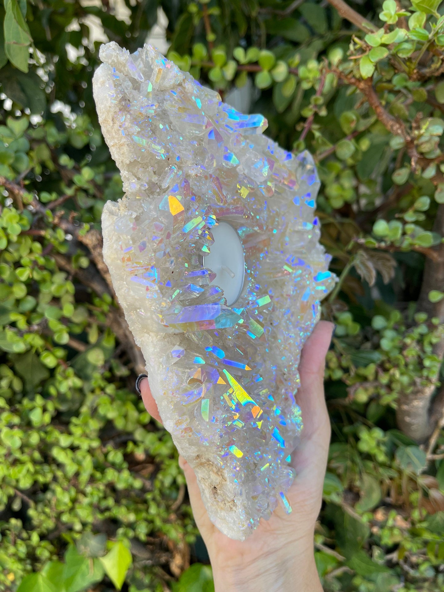 Angel Aura Candle Holder, Aura Quartz Cluster, Quartz Plate,Home Accessories, Home Decor, Quartz, Reiki, Chakra, Meditation, Altar