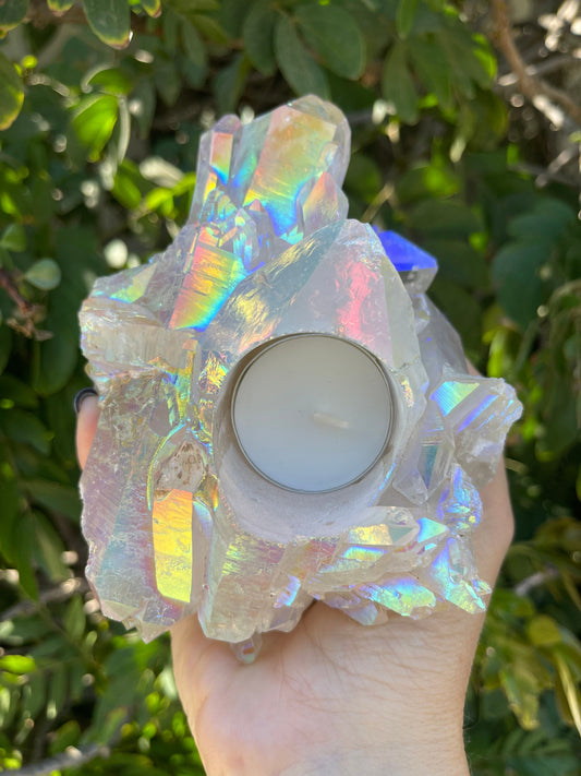 Angel Aura Candle Holder, Aura Quartz Cluster, Home Accessories, Home Decor, Quartz, Reiki, Chakra, Meditation, Altar