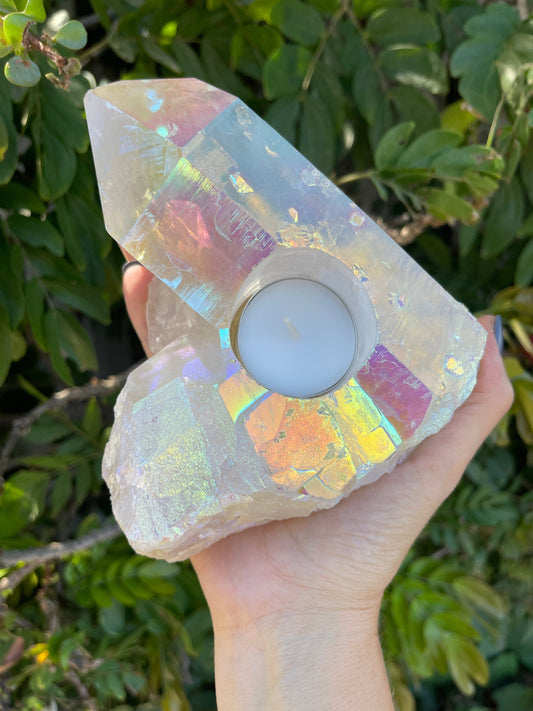 Angel Aura Candle Holder, Aura Quartz Cluster, Home Accessories, Home Decor, Quartz, Reiki, Chakra, Meditation, Altar
