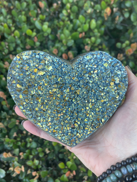 Large Titanium Aura Amethyst Heart, Rainbow Aura Quartz, Home Decor, Druzy Heart, Flame Aura, Home Accessories, Paperweight, Feng Shui,