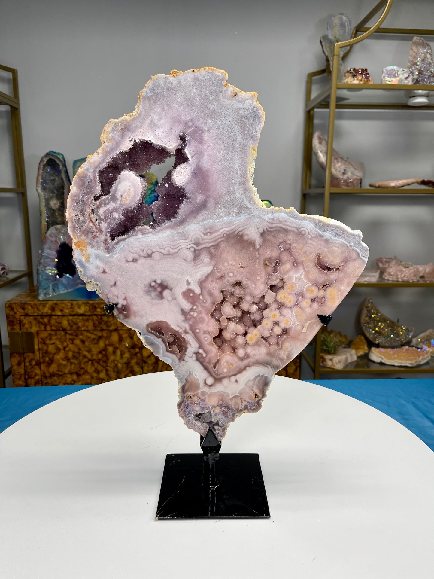 Pink Amethyst Free Form on Stand, Raw Pink Amethyst Druzy,Amethyst Home Accessories, Home Decor, Amethyst, Reiki, Crystals, Meditation